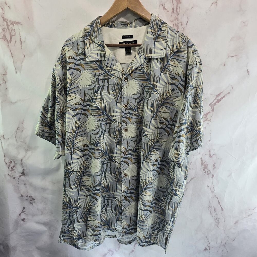 Pronto Uomo Shirt Mens XXL 2XL Blue Short Camp Button Loop Collar Palm Botanical
